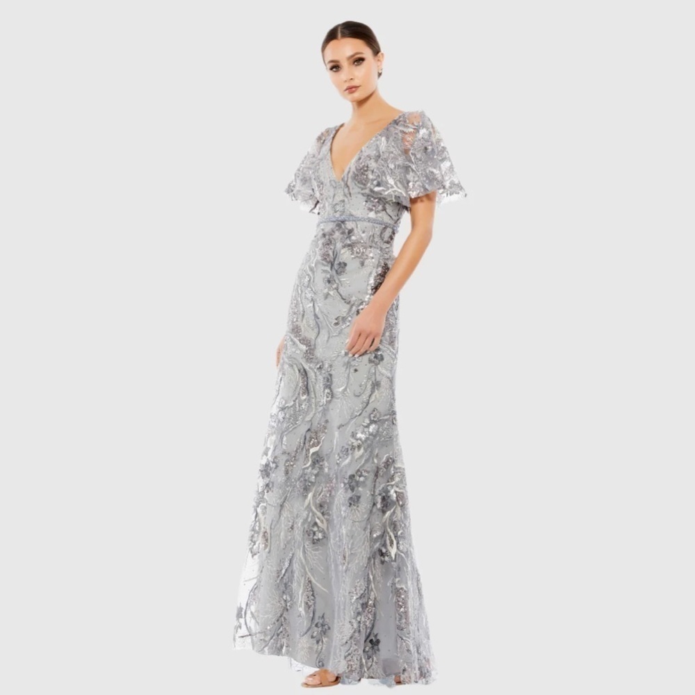 Mac Duggal 67908 NWT Embellished V Neck Butterfly Sleeve Trumpet Gown